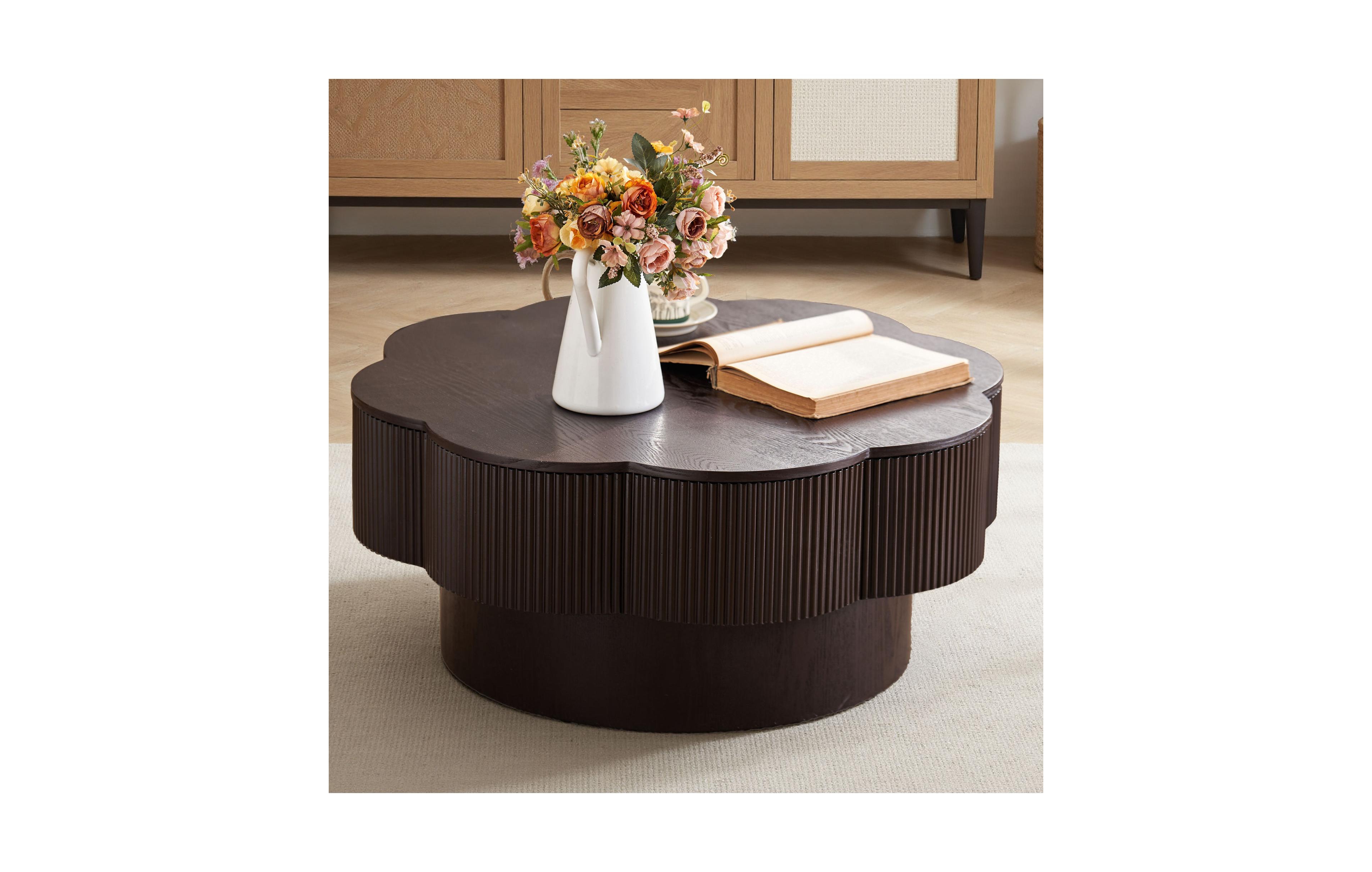 Flynama 31.5" Flower Shaped Coffee Table with Storage Wood Veneer