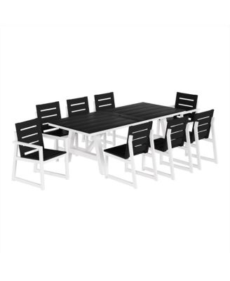 9-Piece HDPE Outdoor Furniture Patio Dining Table With Umbrella Hole and Chairs Set For 8