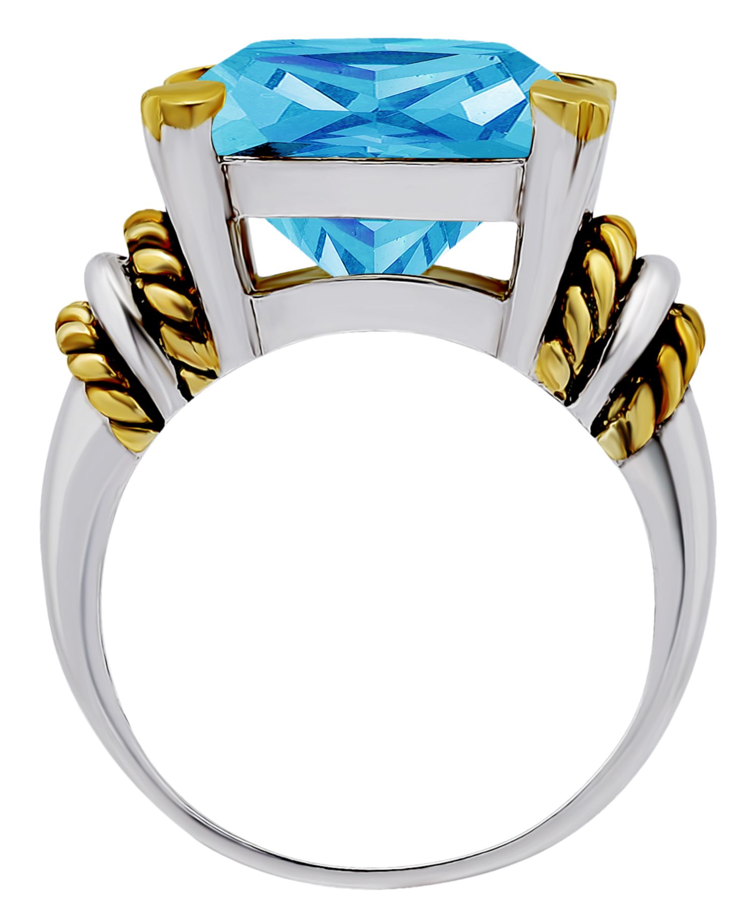 Two-Tone Oxidized Twist Accent Cushion Cut Cubic Zirconia Statement Ring