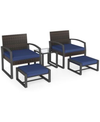 Patio Conversation Set with 2 Ottomans and Tempered Glass Table