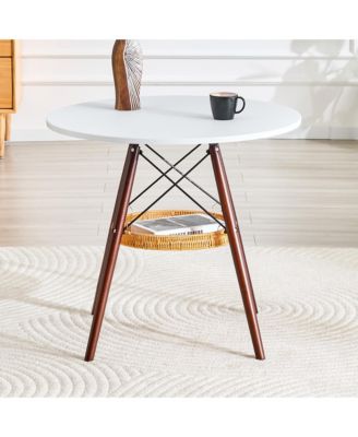 31.5 Inch Round Coffee Table with Woven Basket