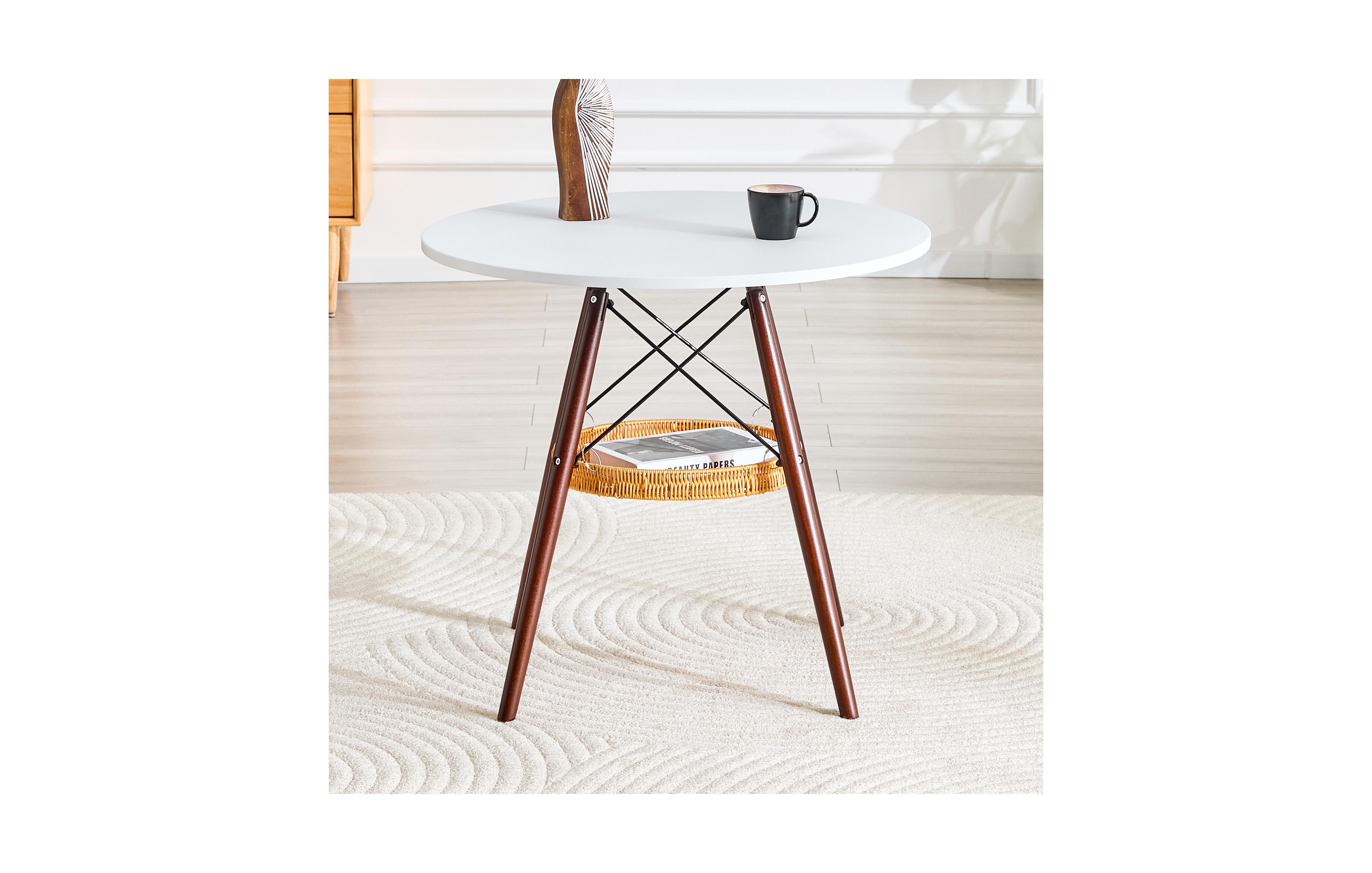 flynama 31.5 Inch Round Coffee Table with Woven Basket