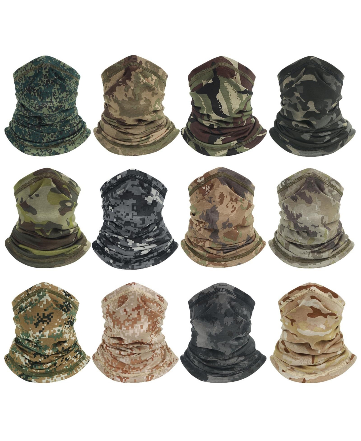 Piscifun 12pack Neck Gaiter Balaclava Uv Protection Breathable Outdoor Scarf Bandanas - Camouflage 2 one size