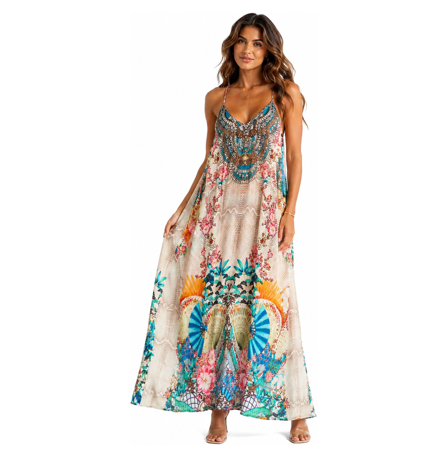 Women's Halter Open-Back Floral Maxi Dress