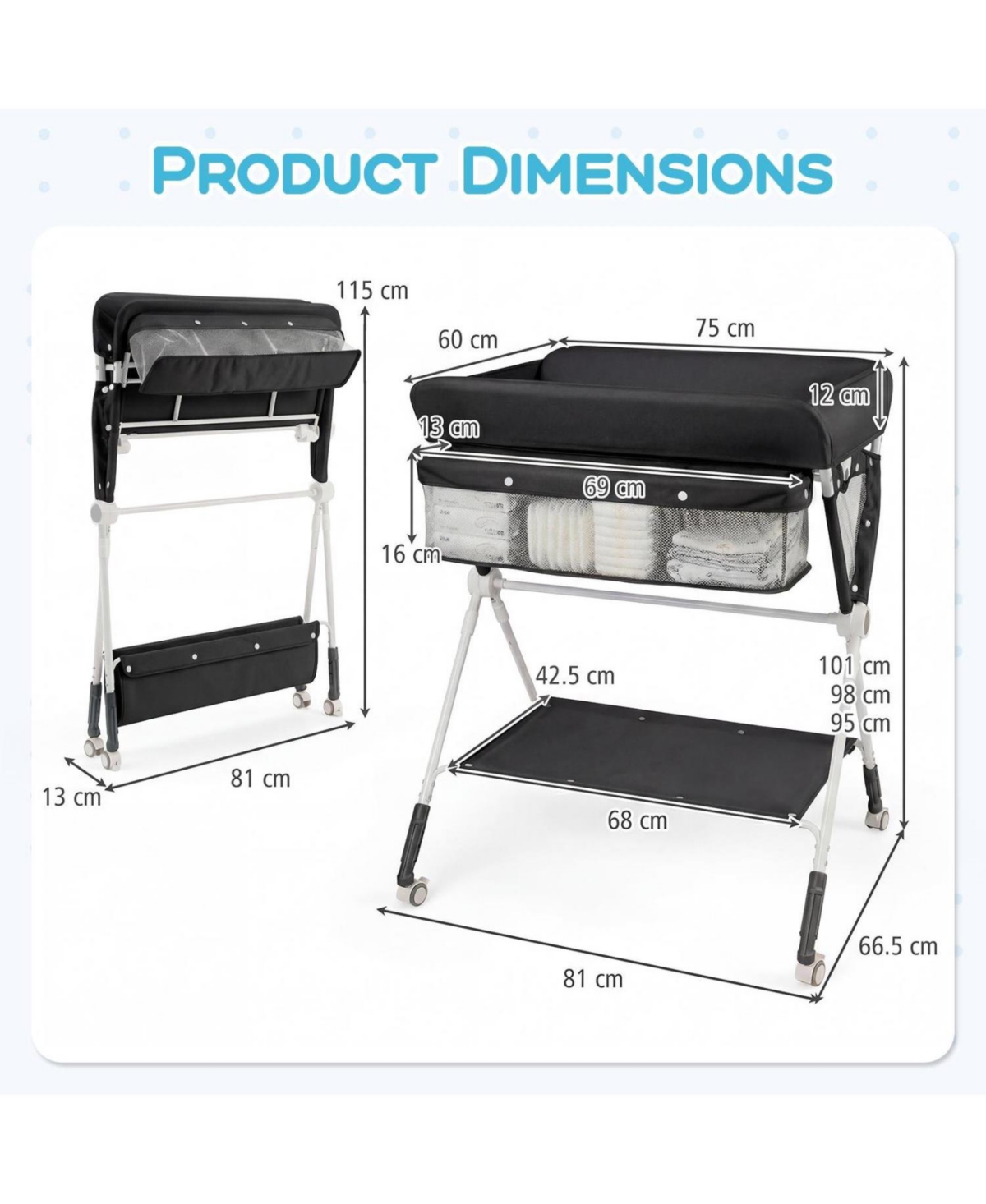 Slickblue Adjustable Height Baby Changing Table Portable Nursery Station