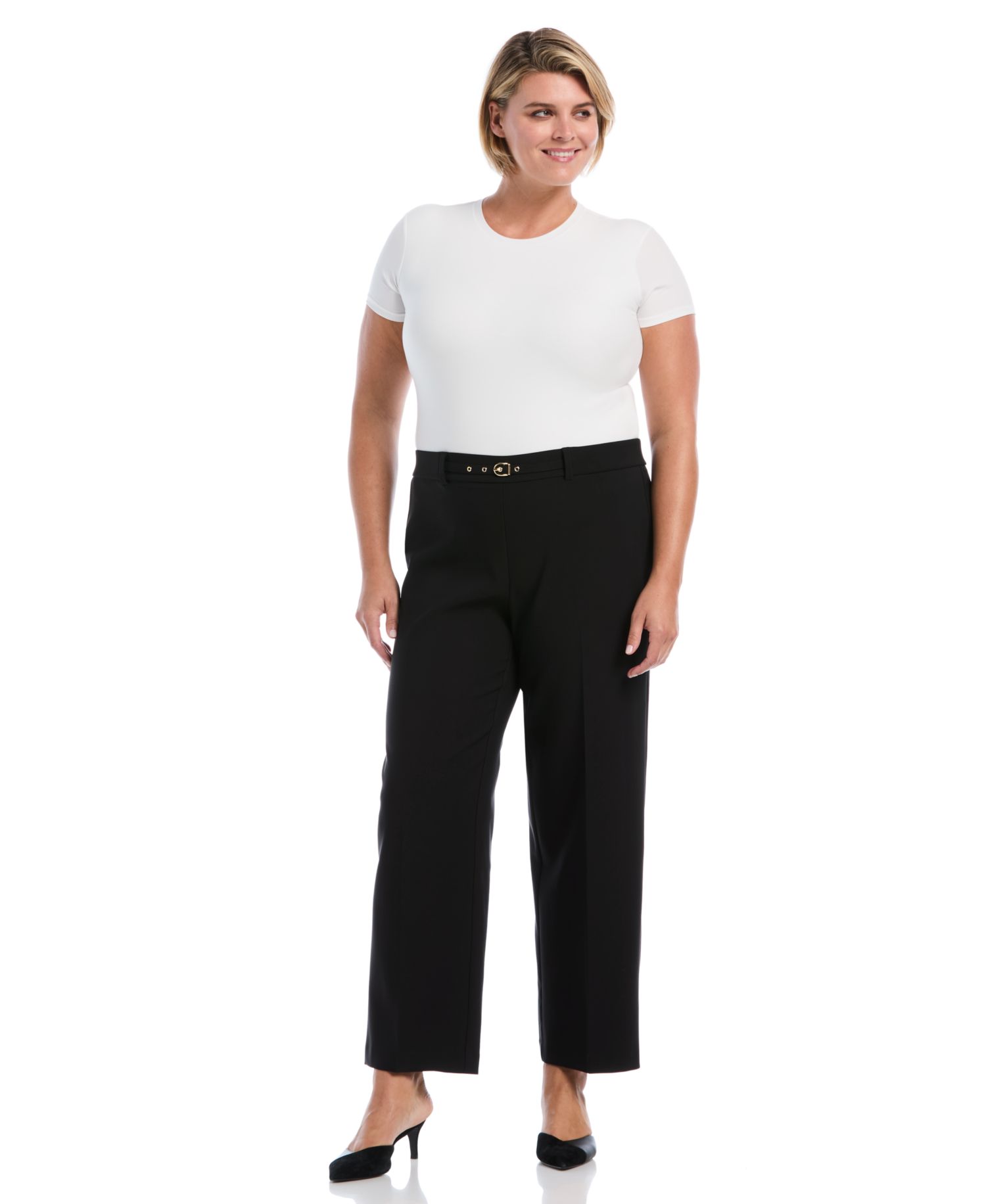 Plus Size Wide-Leg Pull-On Mid-Rise Pants