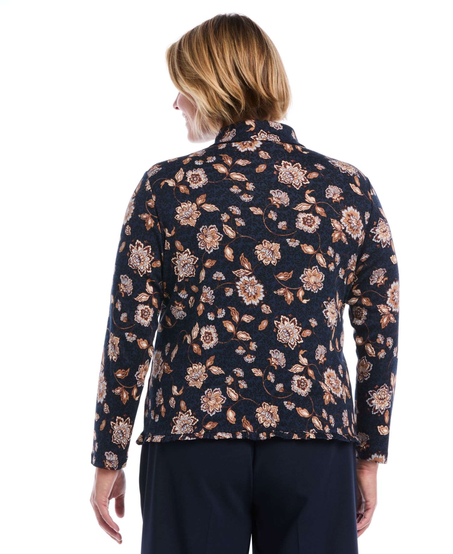 Plus Size Floral Long-Sleeve Button-Up Blouse