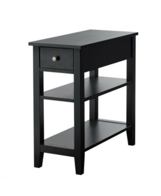 3-Tier End Table Nightstand with Drawer and Double Open Shelves