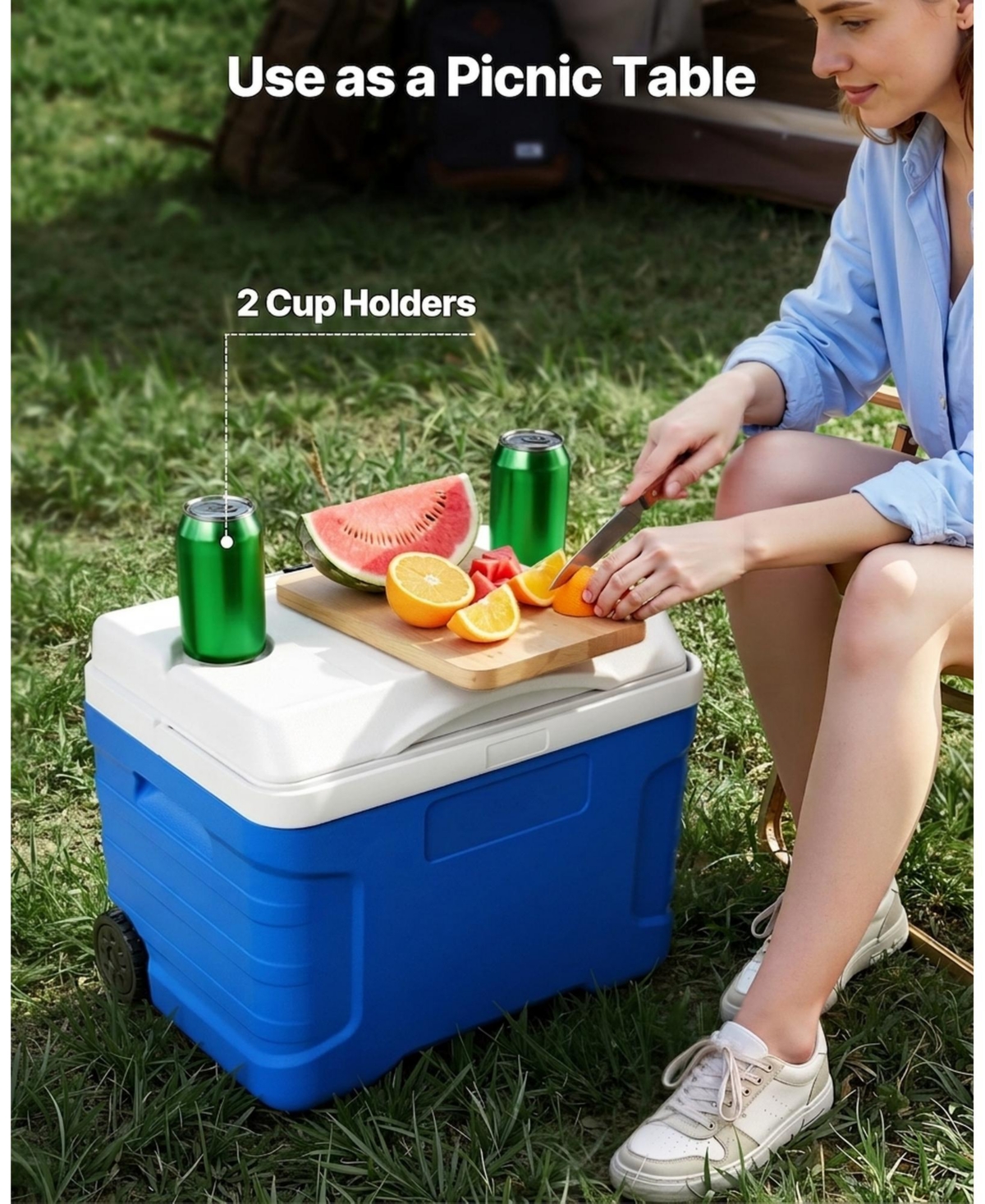 Sugift 21QT Portable Rolling Hard Cooler with Wheels Leak-Resistant 48 Hour Ice Retention for Camping