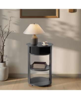 3-Tier Metal Round Side Table with Cabinet