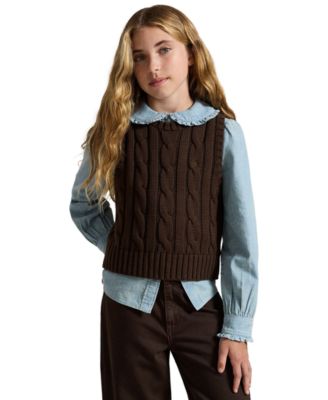 Girls' 7-16 Cable-Knit Cotton Sweater Vest