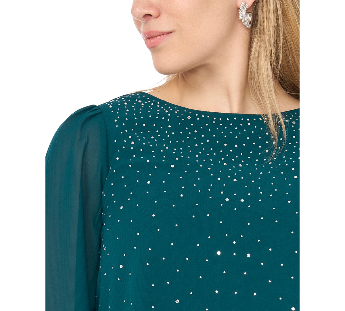 Msk Petite Rhinestone-Embellished Long-Sleeve Blouse