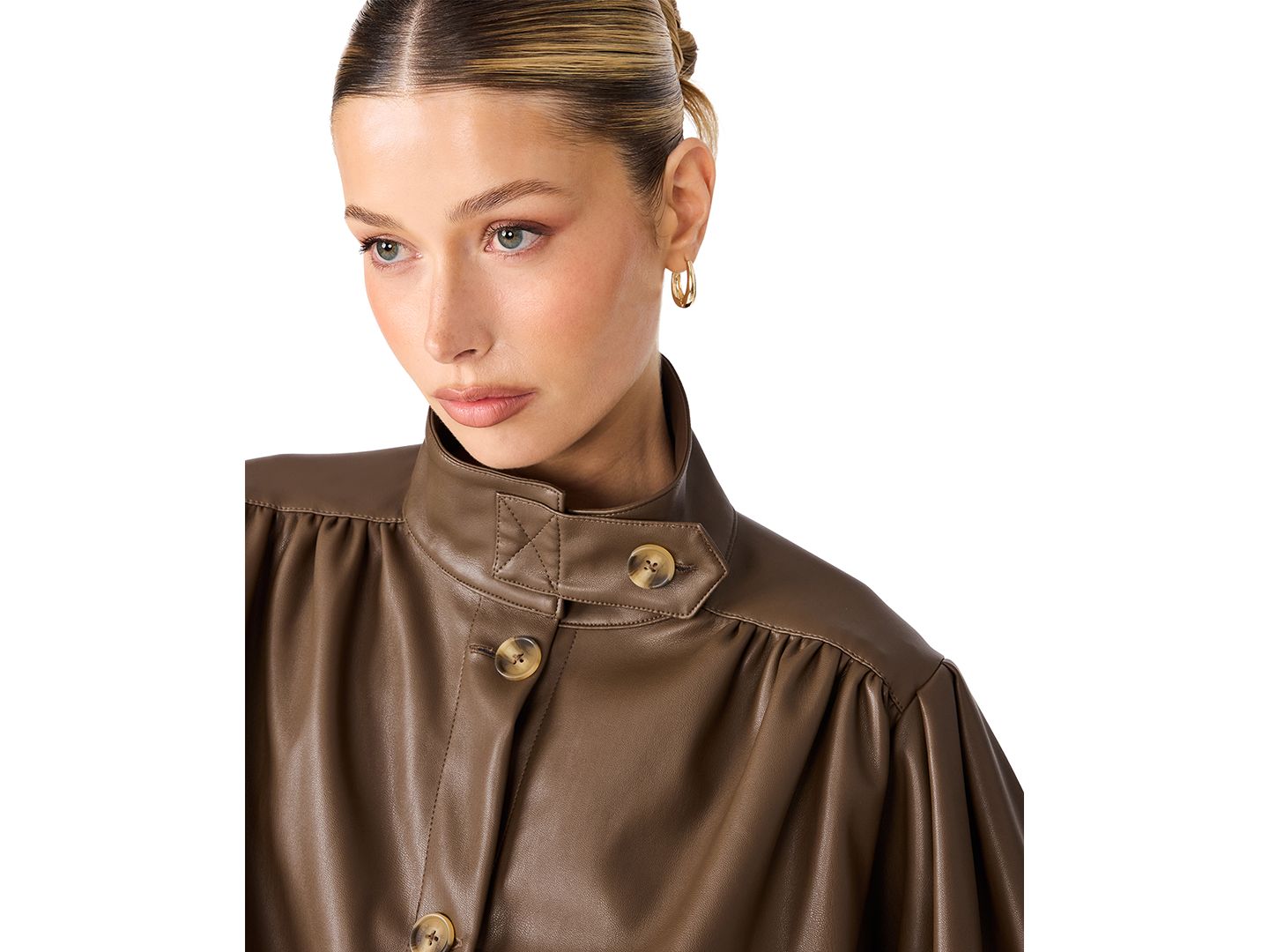 Женская куртка Steve Madden DeeDee Cropped Puff-Sleeve Faux Leather, цвет: Какао — фото 4