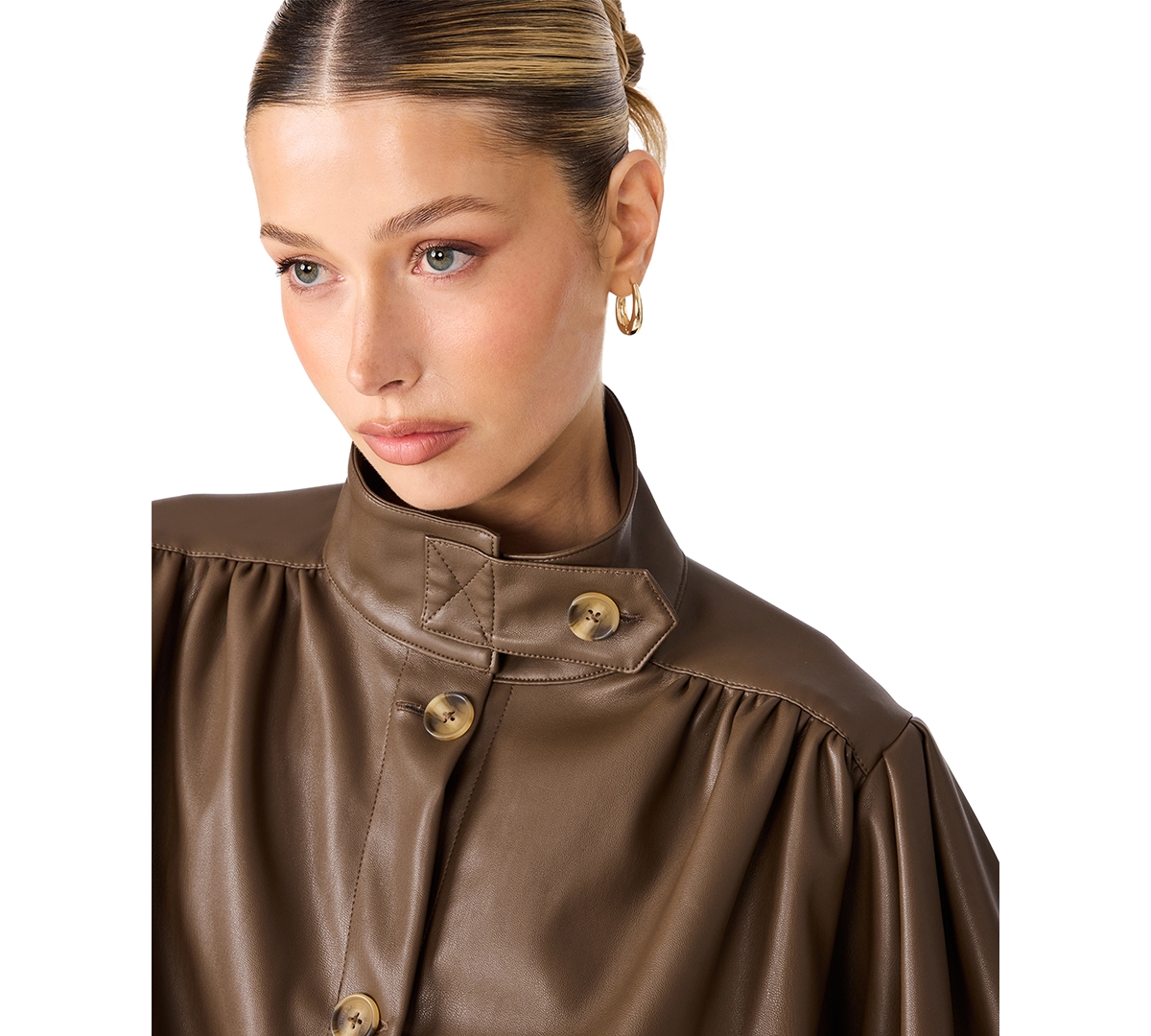 Steve Madden Women's DeeDee Cropped Puff-Sleeve Faux Leather Jacket