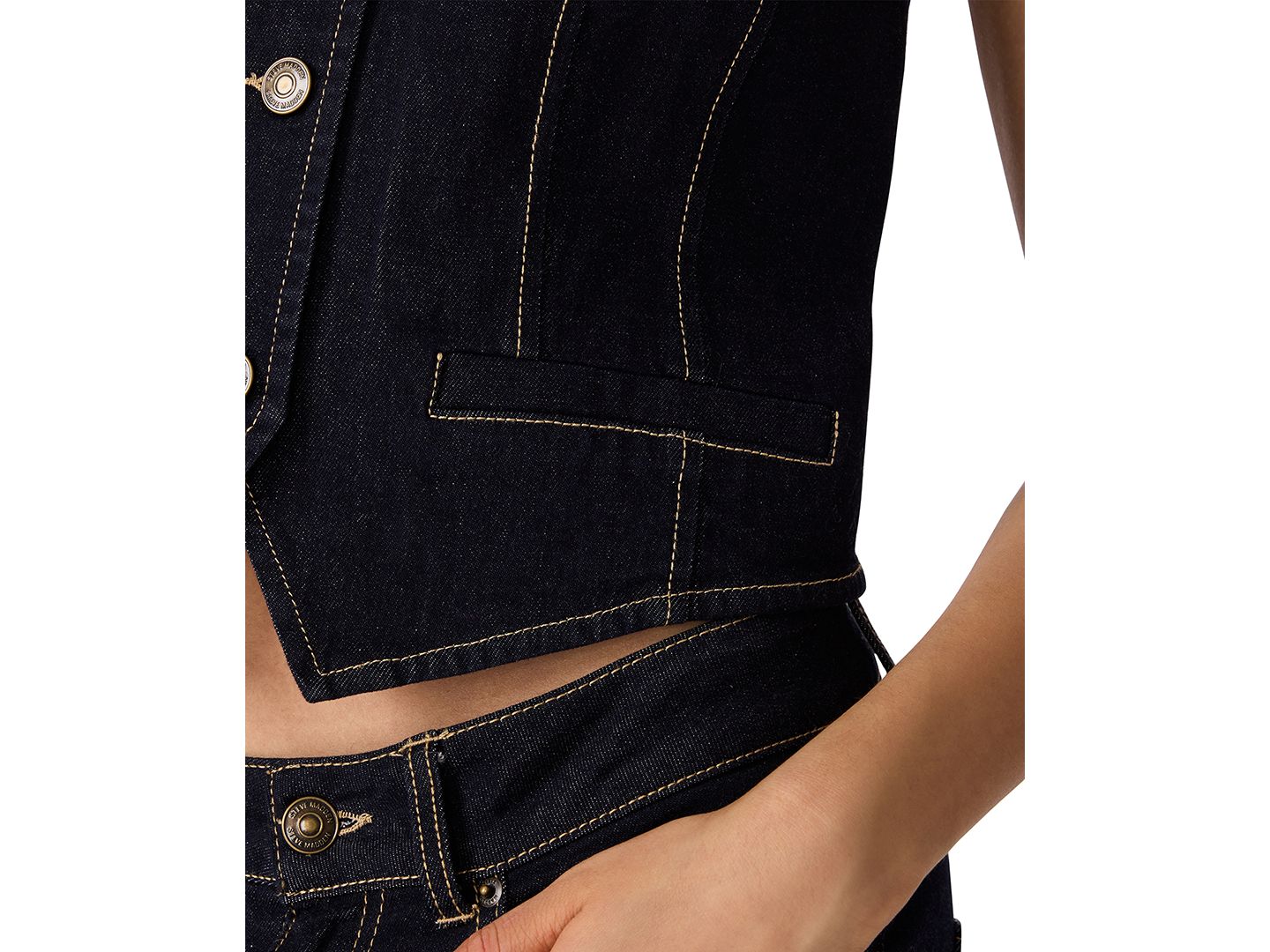 Женский жилет Steve Madden Fontana Denim Scoop-Neck Cropped Vest, цвет: Варёный — фото 4