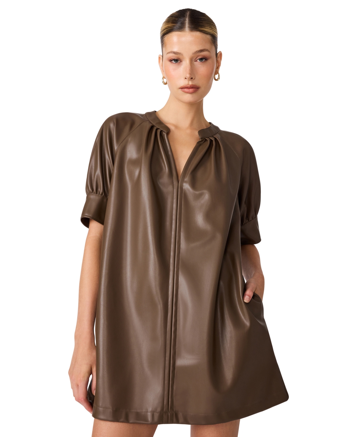 Steve Madden Women's Sharleene Puff-Sleeve Polyurethane Mini Dress