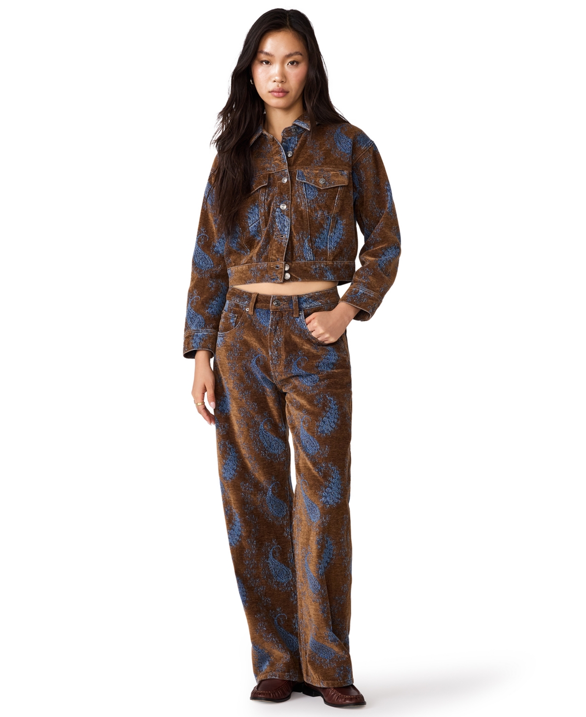 Steve Madden Women's Dove Paisley-Print Cropped Corduroy Jacket