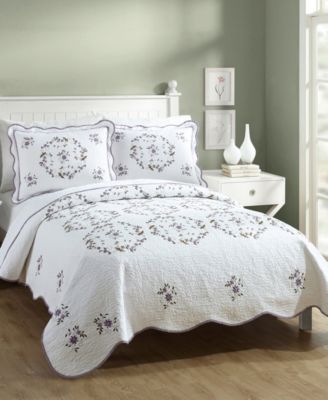 Gwen Floral Embroidered 3-Piece Quilt Set, Full/Queen