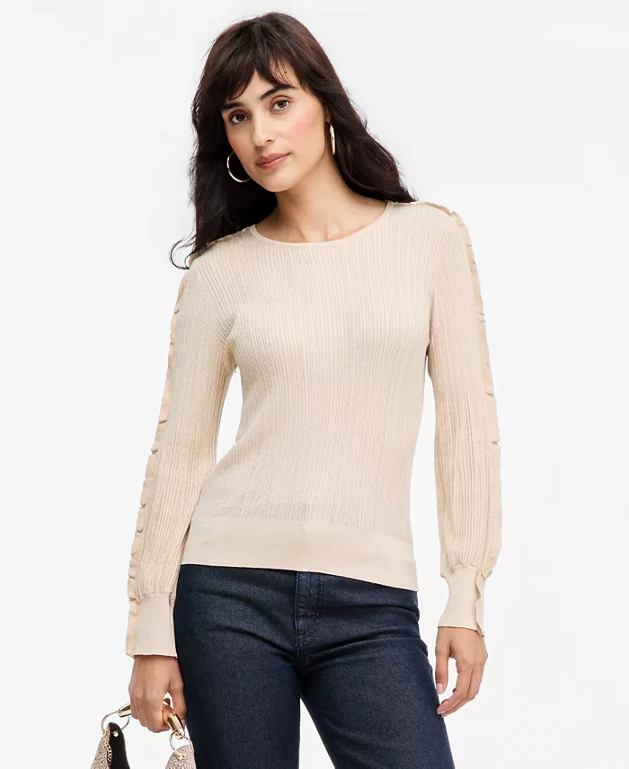 Women's Ruffle-Trim Rib-Knit Sweater