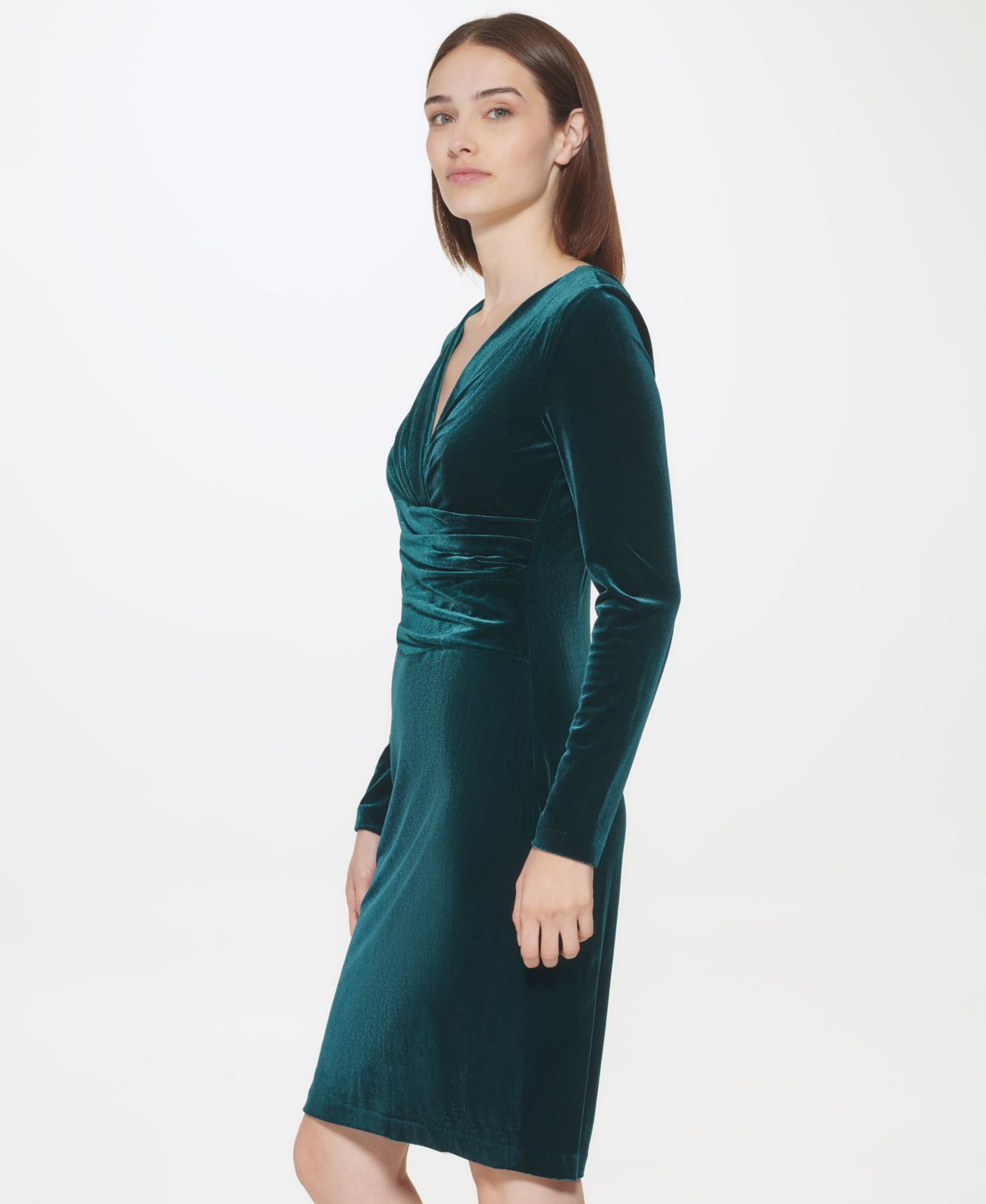 Petite Long-Sleeve Velvet Sheath Dress
