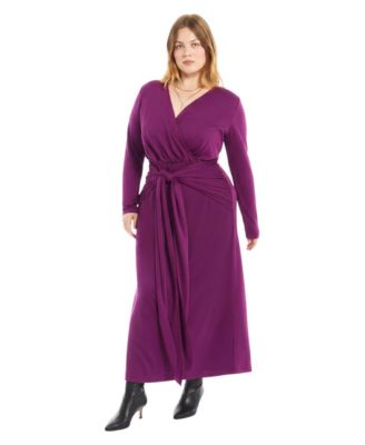 Plus Size Surplice Long-Sleeve Tie-Waist Maxi Dress