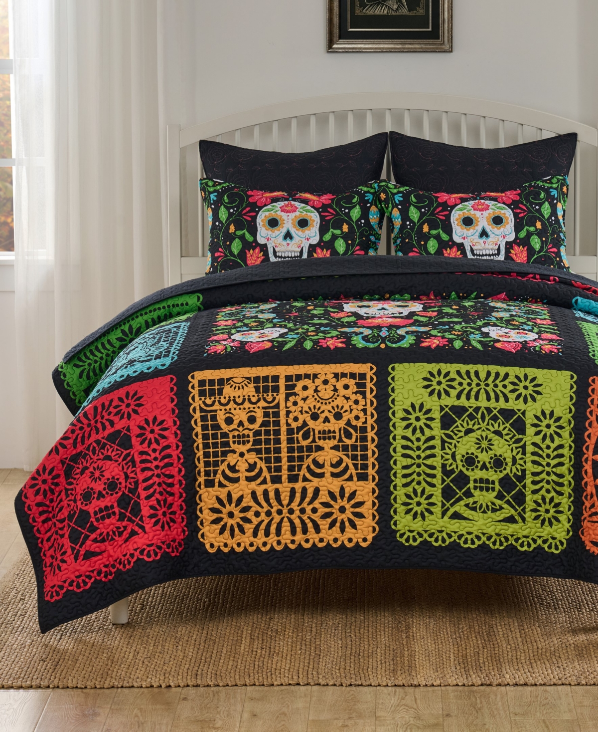 Greenland Home Fashions Day of the Dead Reversible 2-Piece Quilt Set, Twin