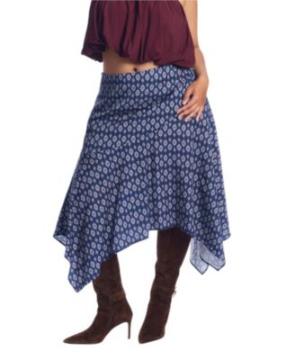 Plus Size Asymmetric Printed Tencel Midi Skirt