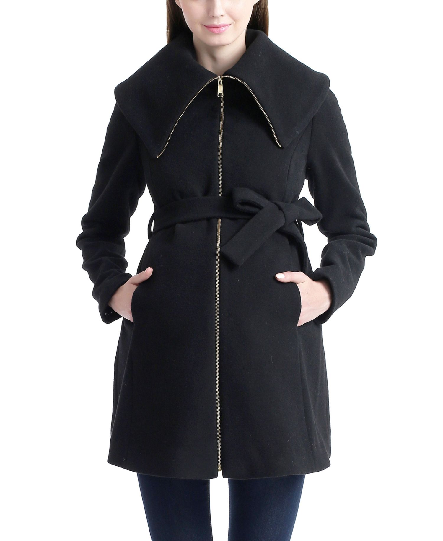 Maternity Mia Wool-Blend Fold-Collar Mid-Length Coat