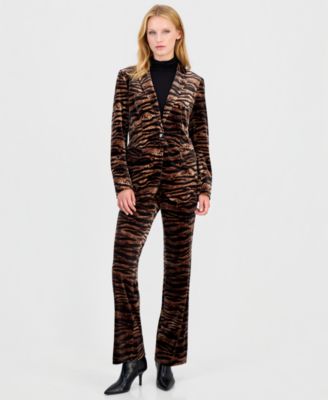 Women's Velvet Animal-Print Blazer & Flare Pants