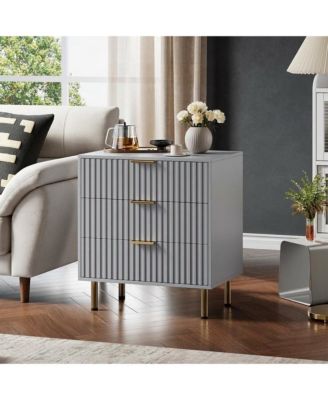 Modern Fluted 3 Drawer Dresser, Wide Chest of Drawers with Deep Storage, Wooden Bedroom Organizer, Bedside Table Side Table for Living Room