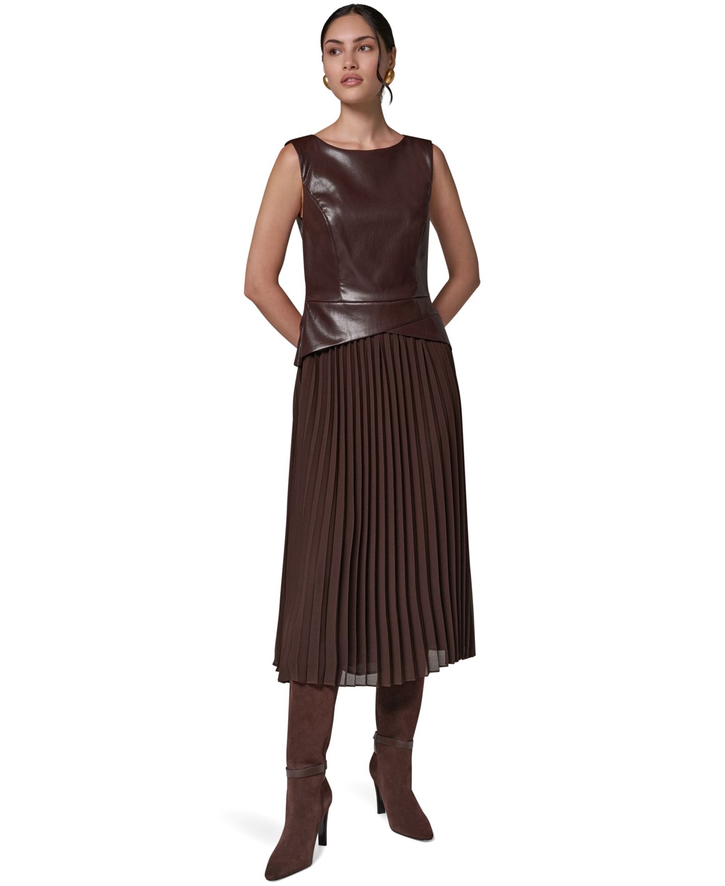 Женское платье Donna Karan New York Petite A-Line Sleeveless Midi, цвет: Тёмно-коричневый — фото 2