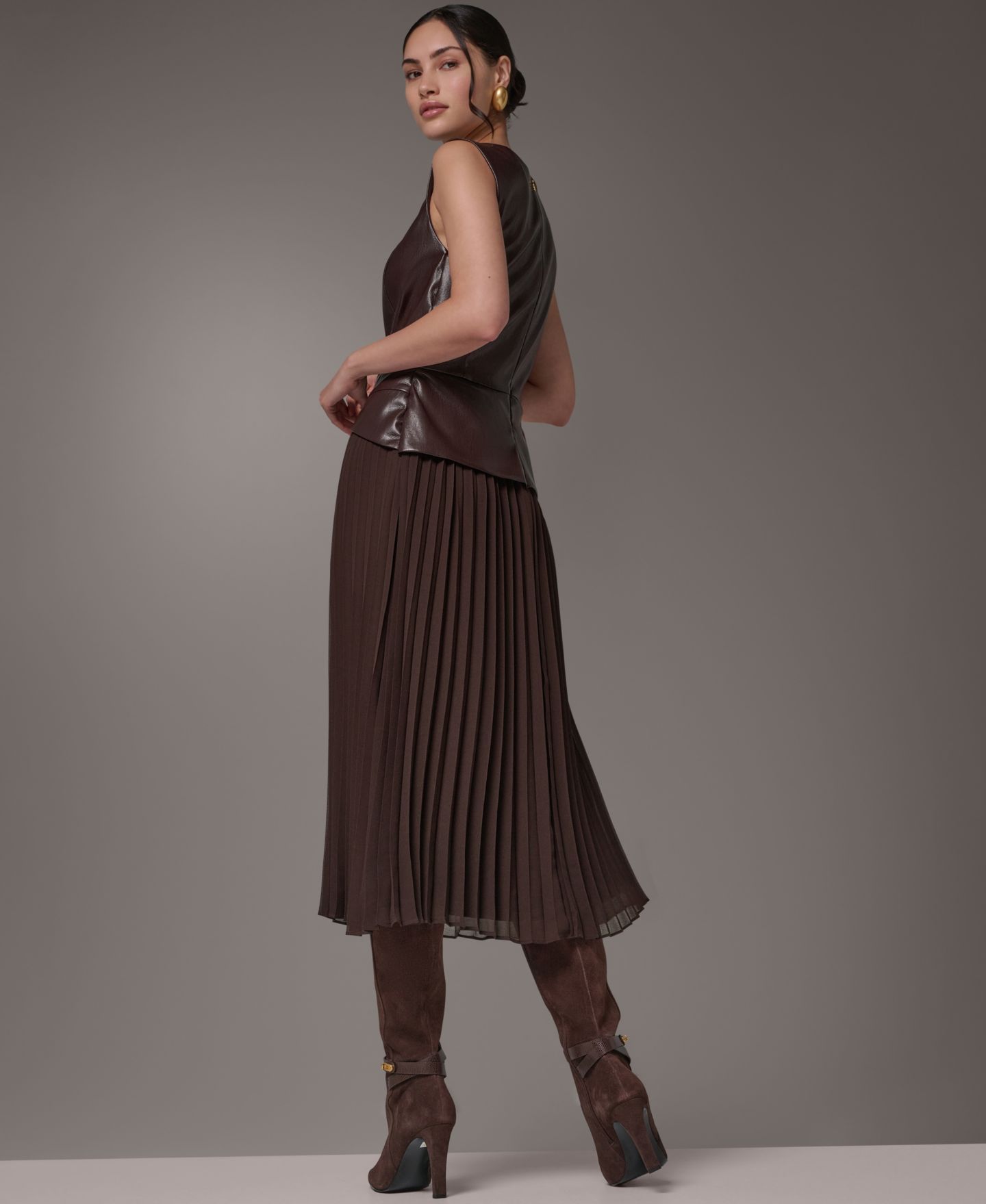 Женское платье Donna Karan New York Petite A-Line Sleeveless Midi, цвет: Тёмно-коричневый — фото 11