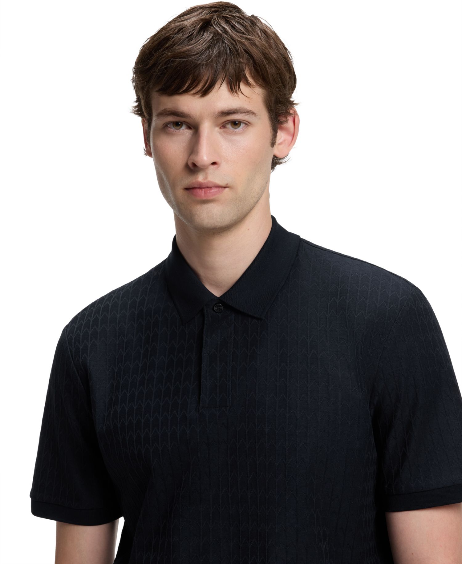 Men's Cotton Geometric-Jacquard Polo Shirt