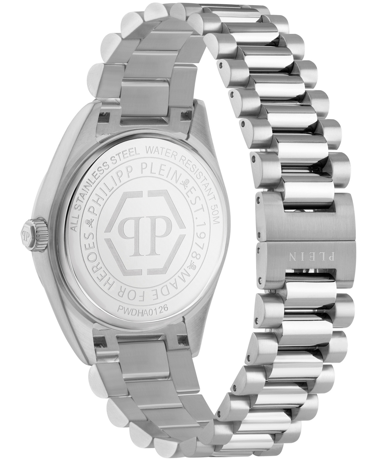 Philipp Plein Date Superlative Men's Silver Stainless Steel Bracelet Watch 40mm