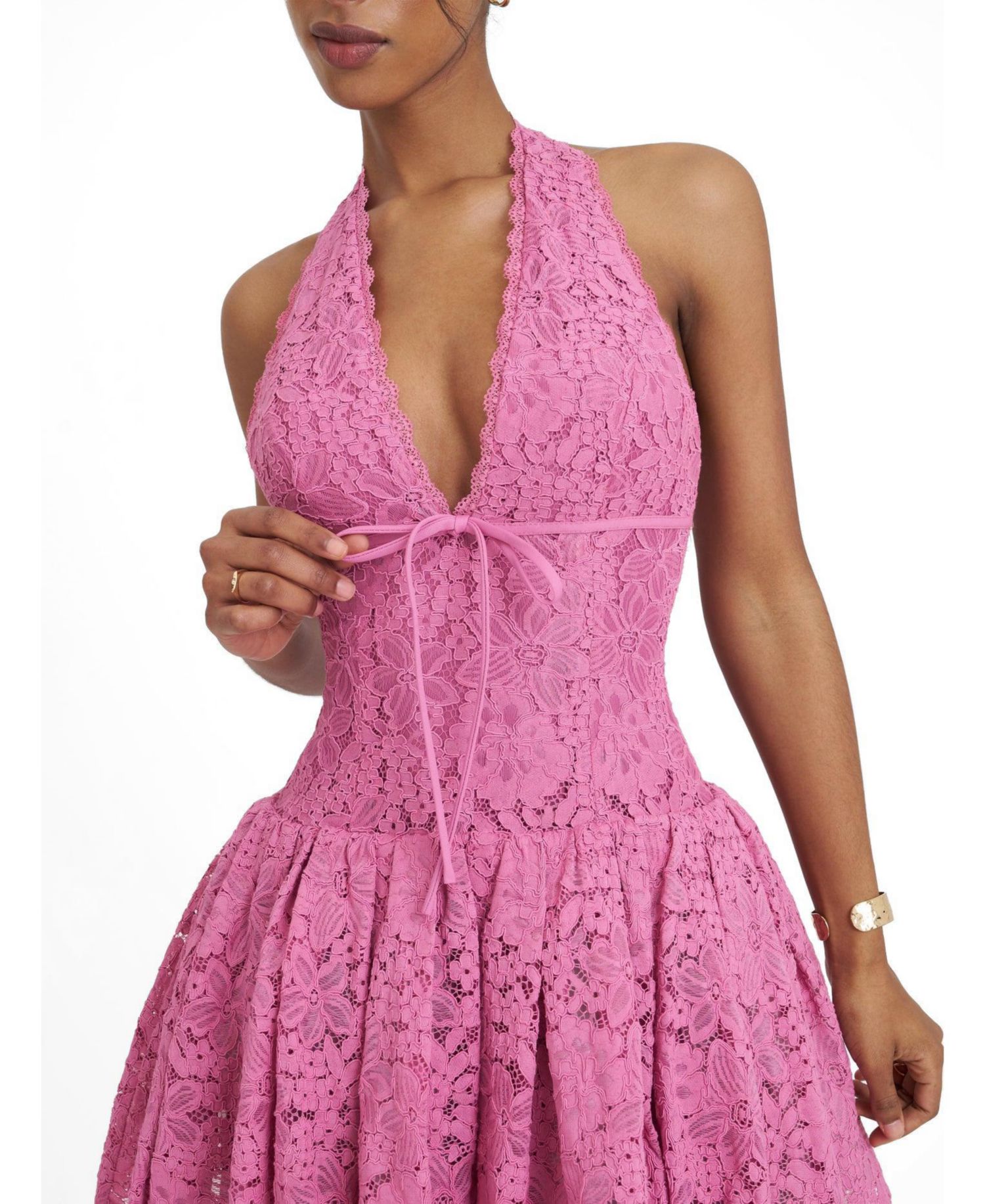 Women's Karla Halter Drop-Waist Lace Mini Dress