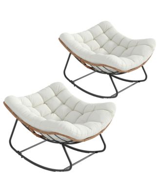 Set Outdoor Rocking Papasan Chair with Cushion, Metal and PE Rattan Frame, 400LBS Capacity, Ideal for Garden, Living Room