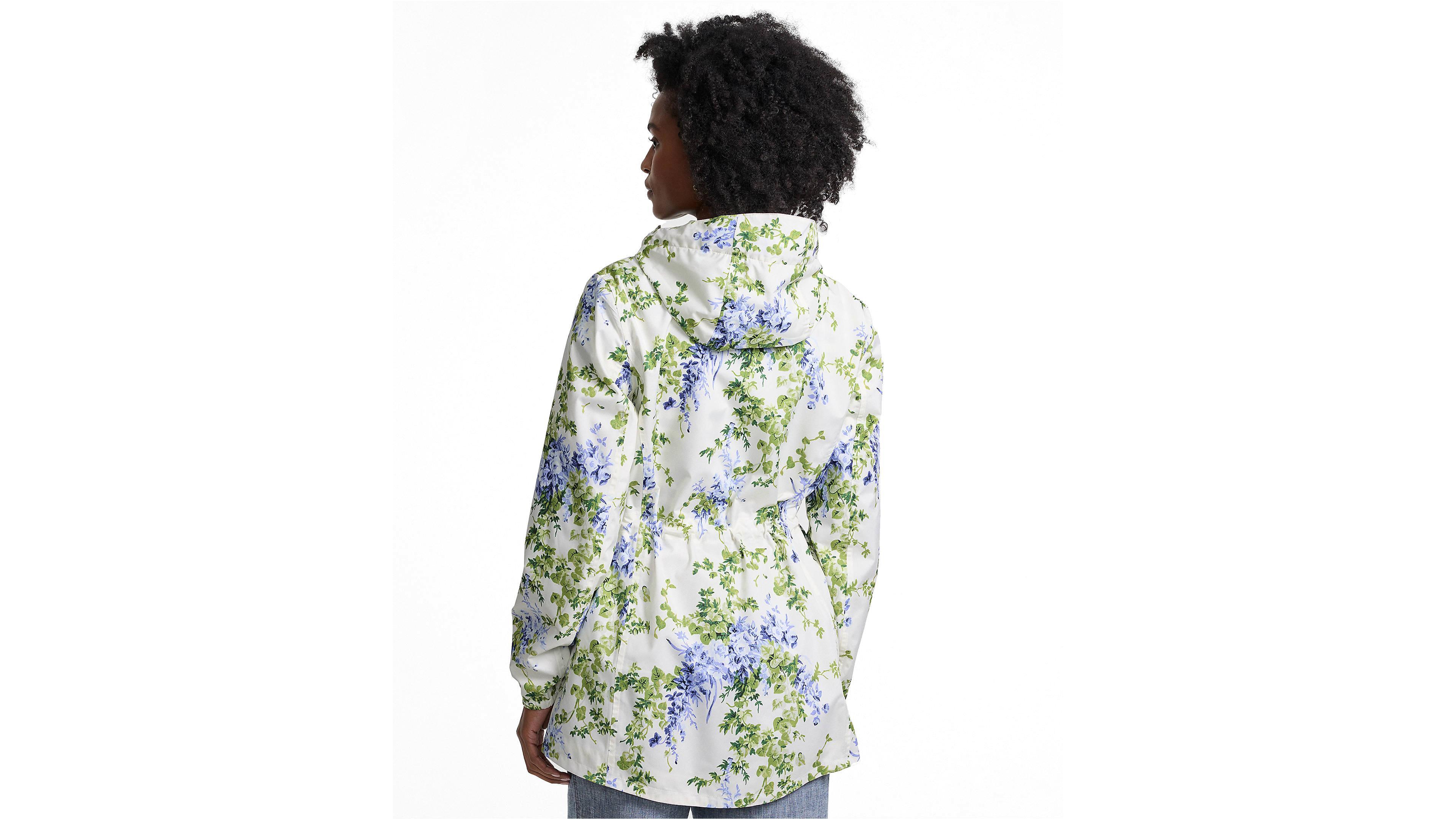 Lands' End Women's Print Waterproof Hooded Packable Raincoat
