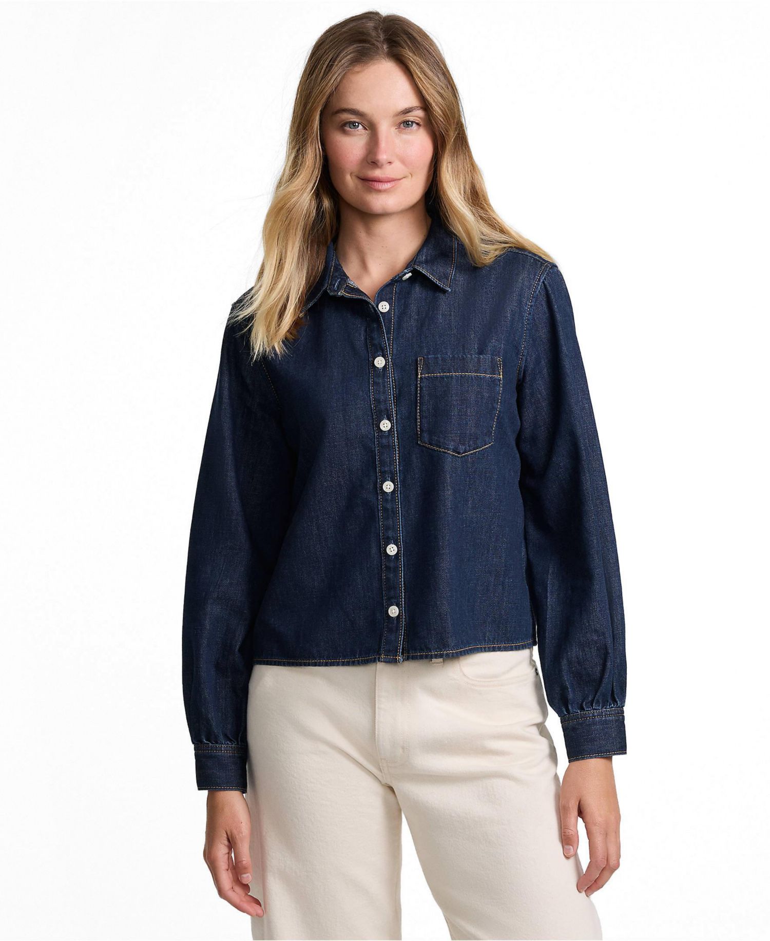 Women's Long-Sleeve Cropped Denim Shirt