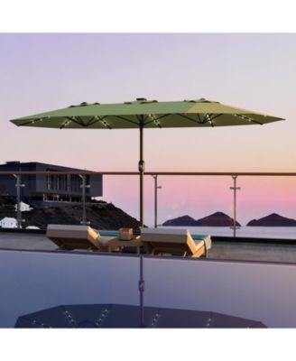 15 Patio Umbrella with Base Included, Solar Lights, 10 Ribs, UV Protection and Waterproof Canopy for Garden