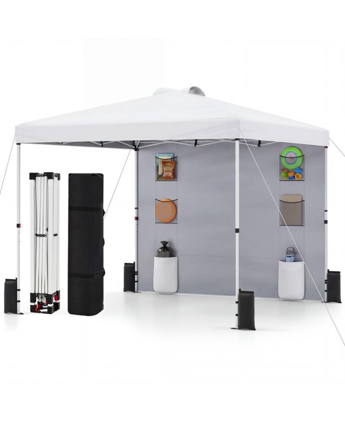 Sugift 10 x 10 Ft Pop Up Canopy Tent with Sidewall 6 Pockets Instant Setup Commercial Gazebo - White
