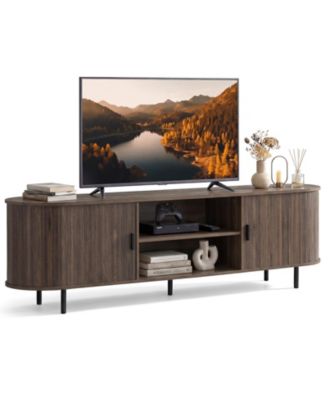 TV Stand for 80" TVs with Fluted Sliding Doors and Open Shelves for Living Room