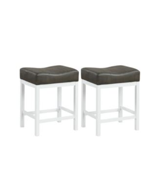 Set of 2 Saddle Counter Stools with Linen Cushion and Rubberwood Frame