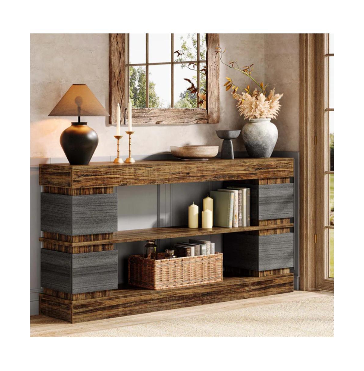 Slickblue 63" Farmhouse 3-Tier Console Table for Hallway or Sofa