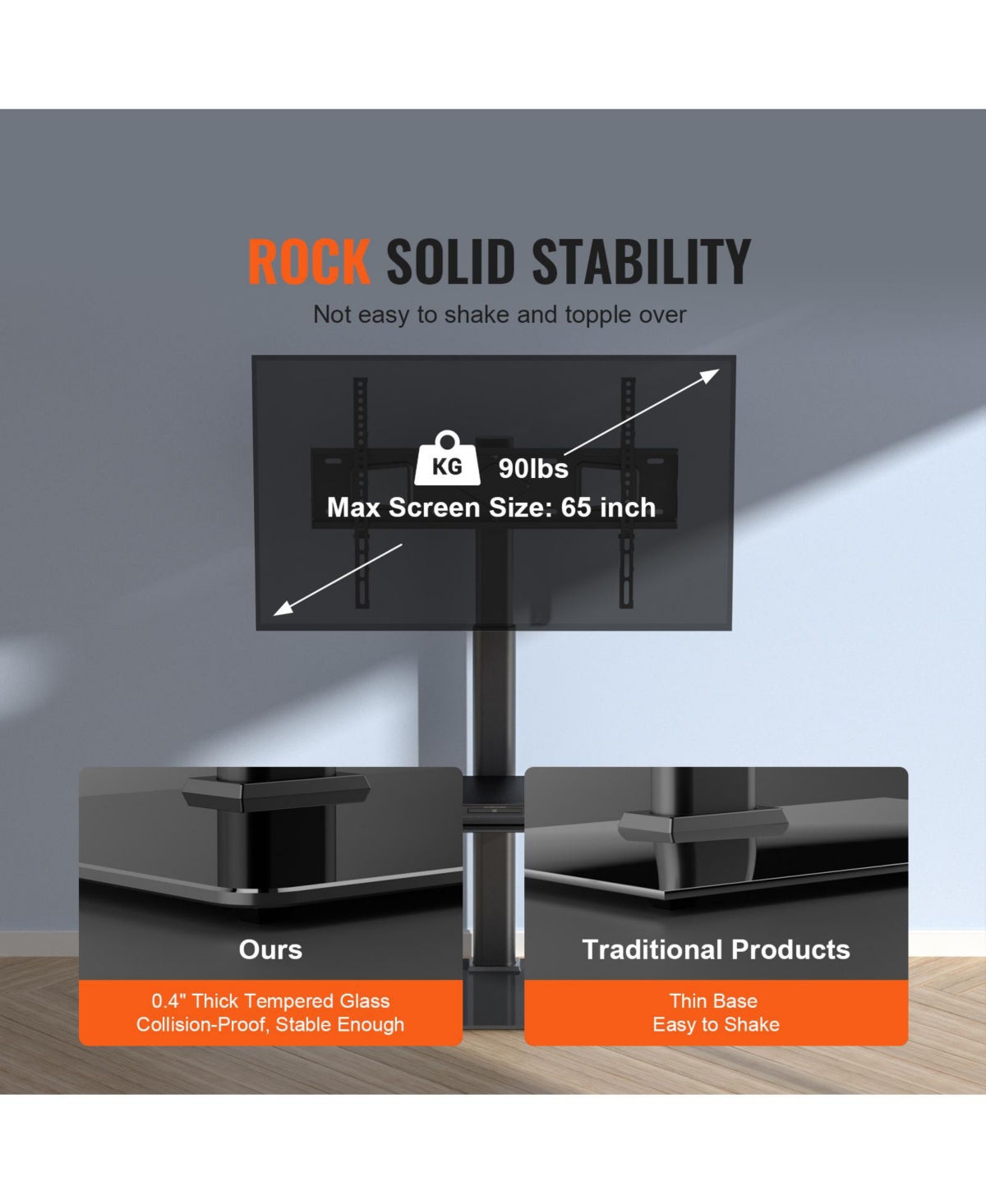 Sugift Swivel Height Adjustable Tv Stand Mount for 32 to 65 in TVs with 0.4in Tempered Glass Base