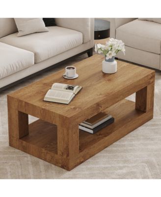 Modern 2-Tier Rectangular Coffee Table MDF Storage Center Table