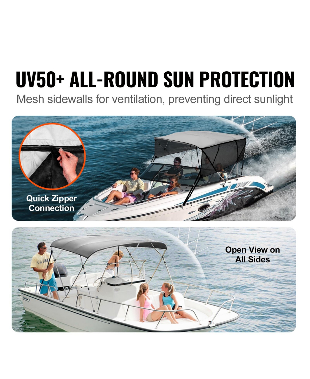 Sugift 4 Bow Bimini Top Boat Cover with Mesh Sidewalls 600D Polyester