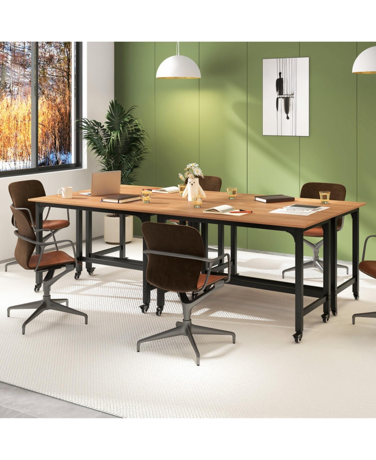 Gouun 48 Inch Rolling Computer Desk with Heavy-Duty Metal Frame and 4 Casters