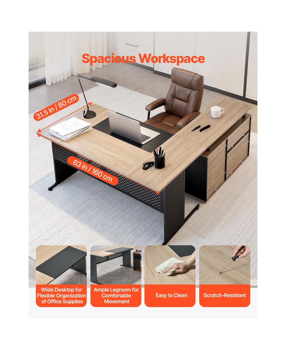 Sugift L-Shaped Executive Desk with Drawers and Storage Cabinet 350 Lbs Load Capacity Easy Assembly