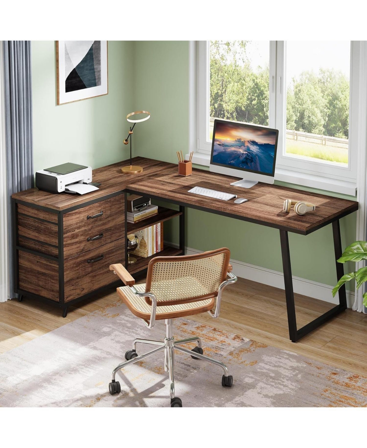 Tribesigns 53" L-Shaped Desk with 3 Drawers and Shelves