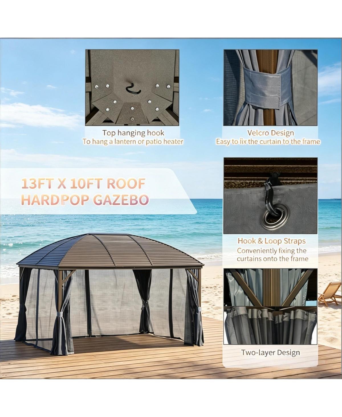 Asagikoiai 13.1x 9.8 Feet Outdoor Metal Gazebo, Heavy Duty Hardtop Gazebo with Curtains and Mesh